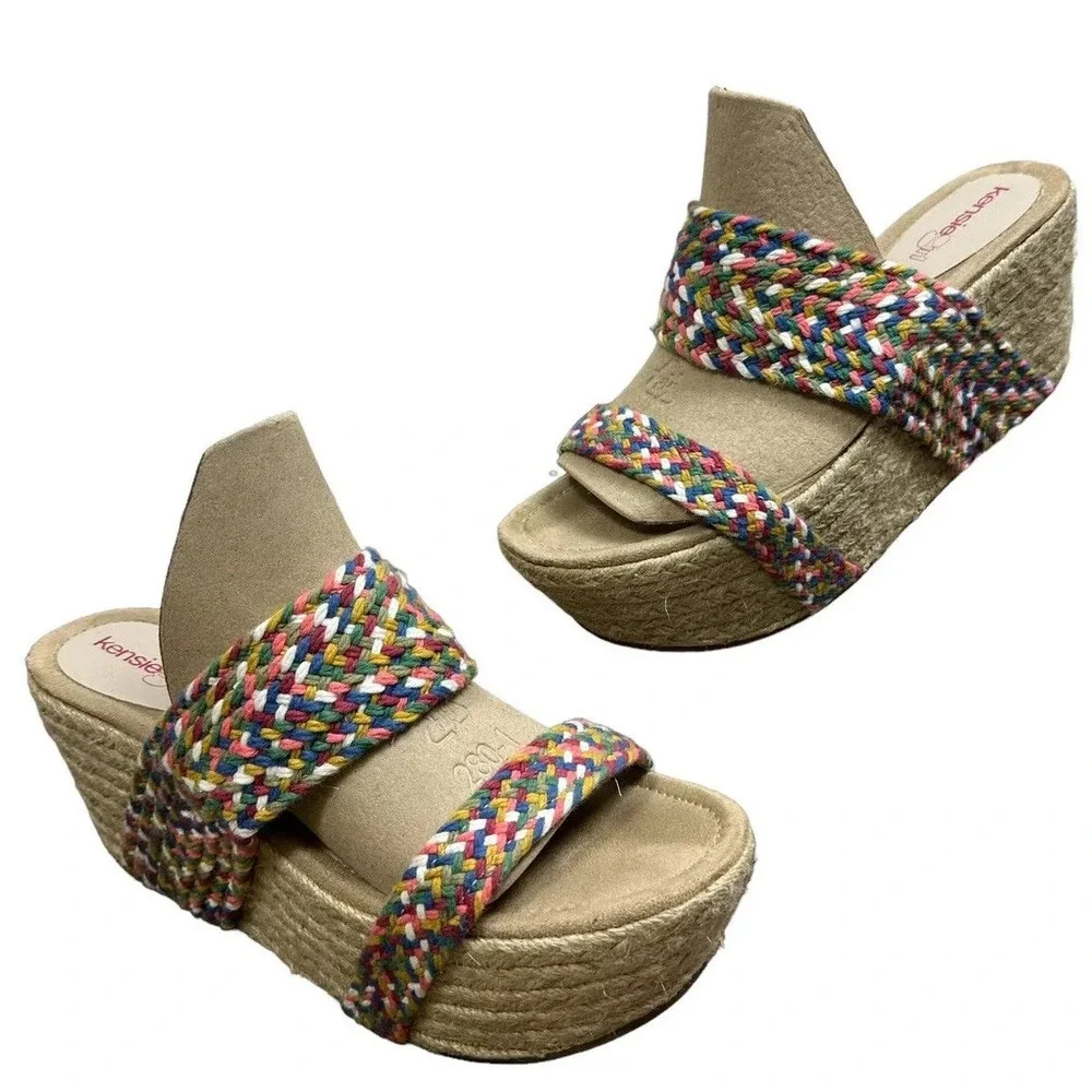 Kensie Girl Platform Slip-on Sandals Women's Size 10 Multi Colored Boho